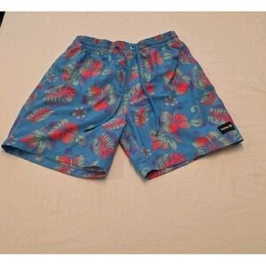 Hurley Swim Trunks Hawaiian Floral Pattern Size Small Blue